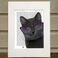 Fab Funky black cat in spectacles antiquarian print