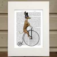 Fab Funky bicycling Greyhound antiquarian book print