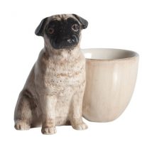 Quail Ceramics fawn Pug with egg cup