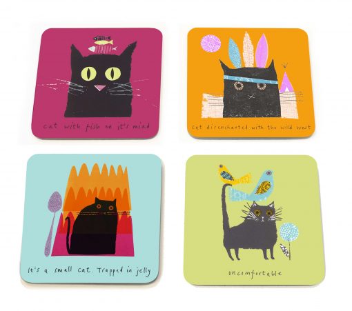 Jane Ormes Thinking Cats set of 4 coasters