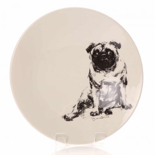 Justine Osborne fine art large shallow bowl of a pug lolling